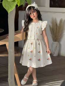 Young Girl Casual Round Neck Ditsy Floral Sleeveless Top And Mini Skirt Set,Elegant 2-Piece Outfit For School,Parties,Gatherings,Spring/Summer - Multicolor - View 7