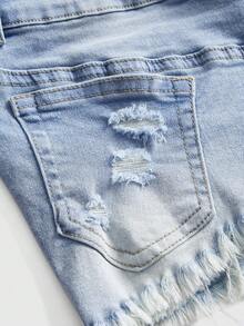 ROMWE Grunge Punk 女士 Y2K 千禧复古超低腰解构腰带修身牛仔短裤 - 藍色 - 查看 4