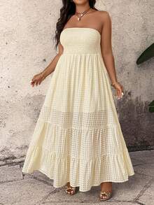 Breezaya Vestido casual de fiesta con estampado total y fruncido para mujer de talla grande - Amarillo - Ver 4