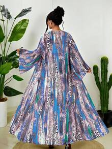 Maweii 2025新款加大码女式豹纹长款轻薄优雅宽松外套，春夏外套 - 彩色 - 查看 2