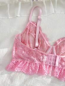 PetitDoll 2pcs Plus Size Lace Patchwork Lingerie Set - Pink - View 10