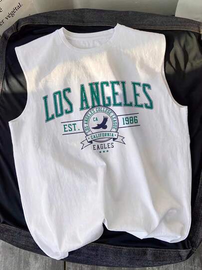 Manfinity Joysei White Casual College Letter Print Tank Top For Men, Suitable For Summer Outdoor And Sports Activities