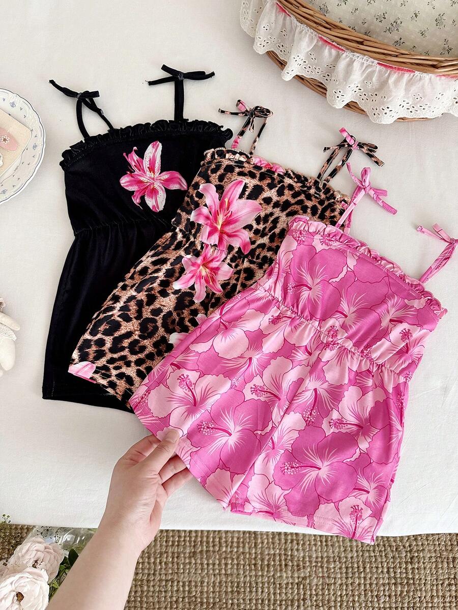 LMoss Kids 3件套女婴针织碎花吊带连体衣套装 - 彩色 - 查看 1