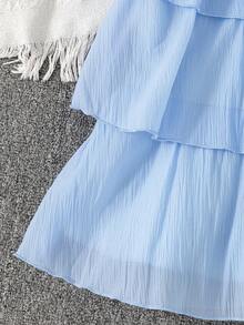 Souflis Souflis Girls' Casual Black Contrast Collar Waist Knit Dress - Baby Blue - View 6