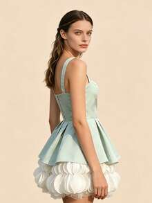 Glamine Vestido de noche elegante con bajo acampanado y patchwork de bloques de color - verde menta - Ver 6
