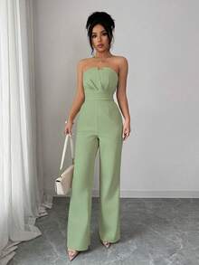 Rafferiza Women's Fashionable Solid Color Ruched Bandeau Jumpsuit - Green - View 7