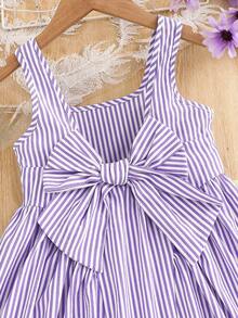 Emery Rose Kids Emery Rose Kids 少女编织条纹休闲度假蝴蝶结吊带连衣裙 - 淡紫色 - 查看 5