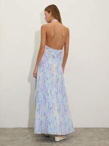 Nöista Gaun Maxi Biru Muda Elegan Bermotif, Tanpa Lengan, Leher Halter, Potongan A-Line, Pakaian Liburan Musim Panas, Sempurna untuk Pesta Teh, Tamu Pernikahan, Paskah & Acara Formal - Mauve Purple - View 2