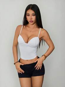 SHEIN PETITE Áo tank top dáng dài kiểu corset với gọng nâng ngực và dây đeo có thể điều chỉnh. - trắng - Xem 5