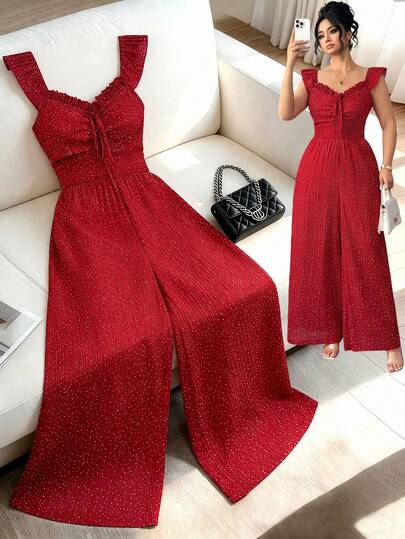Elenzga Mono elegante con estampado de lunares de talla grande, conjunto de ropa de cumpleaños de verano para mujer, mono de mujer para vacaciones, conjunto de ropa formal roja última para mujer, ropa de vacaciones para mujer, conjunto de ropa de mujer, ropa de verano para mujer, ropa de primavera, ropa de festival para mujer, ropa de fiesta y playa para mujer, mono elegante para mujer, ropa de vacaciones para mujer, ropa de oficina para mujer con estampado de lunares