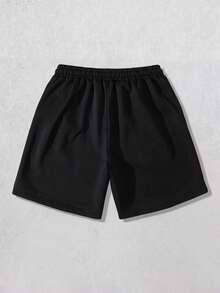 ROMWE MEN Men's Printed Drawstring Shorts - Black - View 3