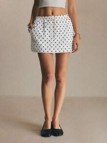 Poéselle Quần culottes nữ mùa hè, kiểu dáng thường ngày, thoải mái khi đi nghỉ mát và đi làm, họa tiết chấm bi, cạp chun, dáng rộng, có túi hai bên. - Đen và trắng - Xem 5