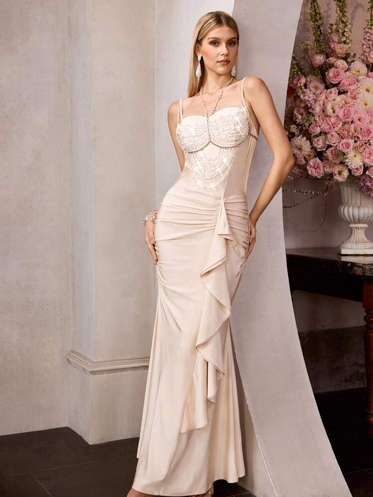 MOTF Soiréza ELEGANT PARTY DRESS WITH ELABORATE FAUX PEARL DECORATION, SPRING/SUMMER