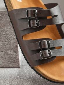 SHUZIA Men's Fashionable Casual Comfy Adjustable Strappy Slide Sandals - Chocolate Brown - View 5