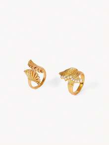 Opalesca En Leaf Ring,Premium/Elegant/Classy/Dailywear/Minimalist,Pearl/Crystal,Summer/Beach/Prom/Party/Holiday/Vacation,Engagement/Wedding/Promise,Bride,Heart/Floral,Fairycore/Mermaid Core - Yellow Gold - View 3