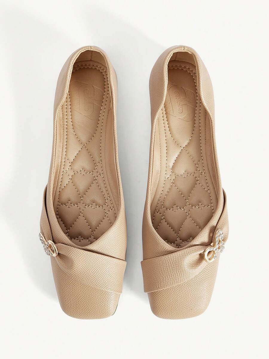 CUCCOO CHICEST 方头低帮蝴蝶结软底软皮时尚百搭舒适优雅杏色平底鞋 - 杏色 - 查看 1