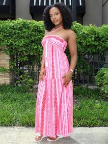 Steph T Summer Beach Dress Dopamine Dress For Women With Straps Maxi Women Outfit Party - Pink - View 6