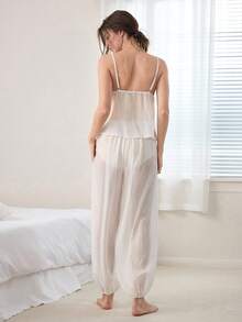 Ocili 波西米亚风蕾丝边吊带背心和睡裤套装，舒适女士睡衣 - 白色 - 查看 2