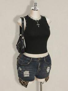 SHEIN ICON 大码女式休闲简约背心，适合夏季穿着 - 黑色 - 查看 4