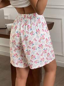 DAZY Loose Ditsy Floral Straight Leg Short Pajama Pants For Women, Sleepwear - White - View 2