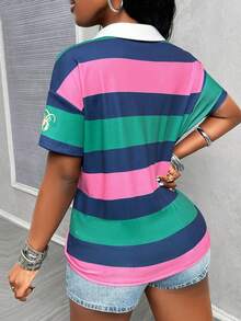 Maweii 女士加大码新品系列：甜美清爽，休闲旅行之选。简约休闲翻领短袖T恤。 - 彩色 - 查看 2