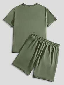 Sorvial Set de tricou și pantaloni scurți pentru bărbați, la modă, la modă, cu mâneci scurte, imprimate, vacanta, modă, simplu, scrisoare, Boston - Verde Armată - Vizualizare 3