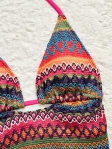 Slaydiva 新款春夏纹理针织性感抽绳沙滩度假吊带上衣和阔腿裤两件套泳衣套装（女款） - 彩色 - 查看 11