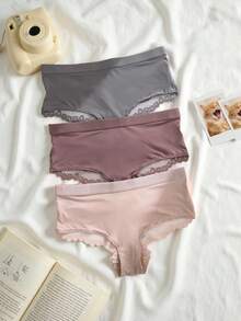 SHEIN 3pcs/Set Lace Patchwork Charm Series Women's Panties - Multicolor - View 1