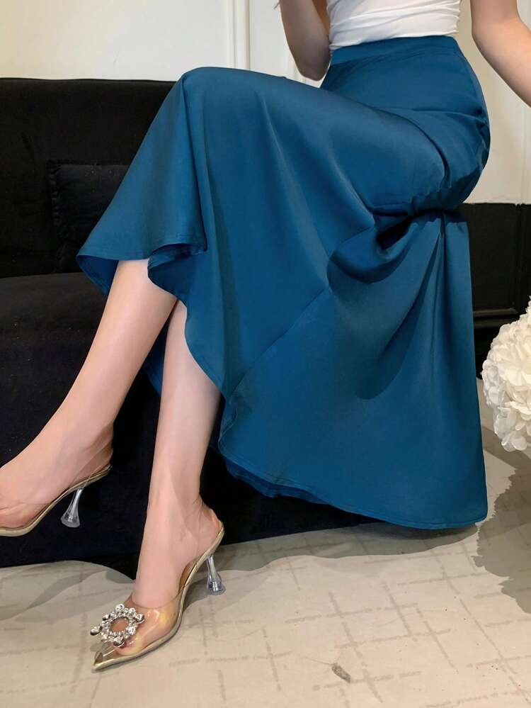Elegant Satin Women's Skirt, Suitable For Office Wear In Spring And Summer