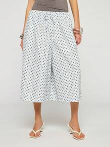 COUREZ White And Black Polka Dot Summer Retro Casual 90s Vintage 70s City Cropped Trousers Y2K Women Longline Shorts Outfits Rave Vacation Bottoms Pants - Light Grey - View 2