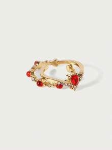 Glisma 2 Pairs Vintage Luxury Red Teardrop Open Ring Set, Suitable For Women Wear Anytime - Red - View 2