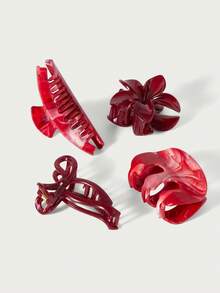 Glisma 4pcs ABS Material Bohemian Sweet Burgundy Marble Pattern One-Piece Bow Daisy Flower Hair Clips, Beach Hairstyle Accessories Hair Accessories Flower Claw Clips Fall Fashion Hair Claw Winter For Vacation Outfits Woman Summer - Multicolor - View 4