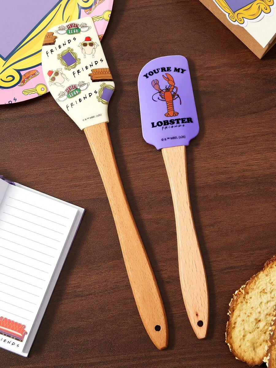 FRIENDS X SHEIN Bộ 2 dụng cụ vét bánh bằng silicon hình trái tim, thích hợp làm bánh kem, quà Giáng sinh. - Nhiều màu - Xem 1