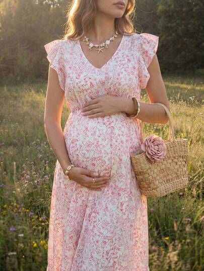SHEIN Summer Outfits, Pink Monochromatic Floral A-Line Maxi Dress For Pregnant Women, Romantic And Elegant, Perfect For A Relaxing Vacation. Bohemian Style.Maternity All-Over Print Ruched Casual Vacation Dress Maternity Dresses For Pregnant Women Maternity Clothes Summer Dresses Pregnant Women Outfits Photoshoot Maternity Dress Pregnancy Dresses For Party Bump Friendly Dresses Mom To Be Dresses Baby Shower Dress Zanea Dress For Woman Floral Print Dress Ruffle Sleeve Dress Boho Dress Pregnancy Outfits Dress Maternity Dress For Pregnant Baby Shower Maternity Dresses For Baby Shower Zig Zag Dress Babyshower Dress For Mom