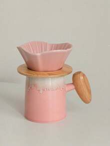 1 Set - Juego de Portafiltro y Taza de Cerámica para Cafetera - Creativo, de Alta Gama, Cerámica de Color Rosa Fluyente - Cafetera de Preparación Manual - Filtro de Café de Cerámica - Embudo. - Multicolor - Ver 8