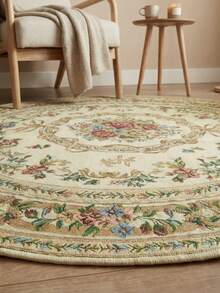 1pc Jacquard Woven Round Area Rug, European Farmhouse Style Home Decor Carpet, Suitable For Room, Bedroom, Bedside, Table & Chair, Machine-Woven Pattern, No Odor, Medium Thickness, Suitable For All Seasons, Easy To Fold And Store, Convenient To Clean - Multicolor - View 16