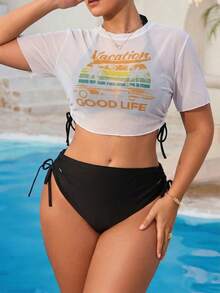 Swim Vcay 加大码三件套热带植物印花罩衫套装，含女士吊带背心和比基尼泳装，适合海滩度假休闲穿着 - 白色 - 查看 3