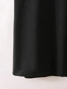 SHEIN Tall Tall Women's Regular Short Sleeve T-Shirt, Beaded Neckline And Cuffs, Fashionable Casual Sexy Golf Pastal Summer - Black - View 3