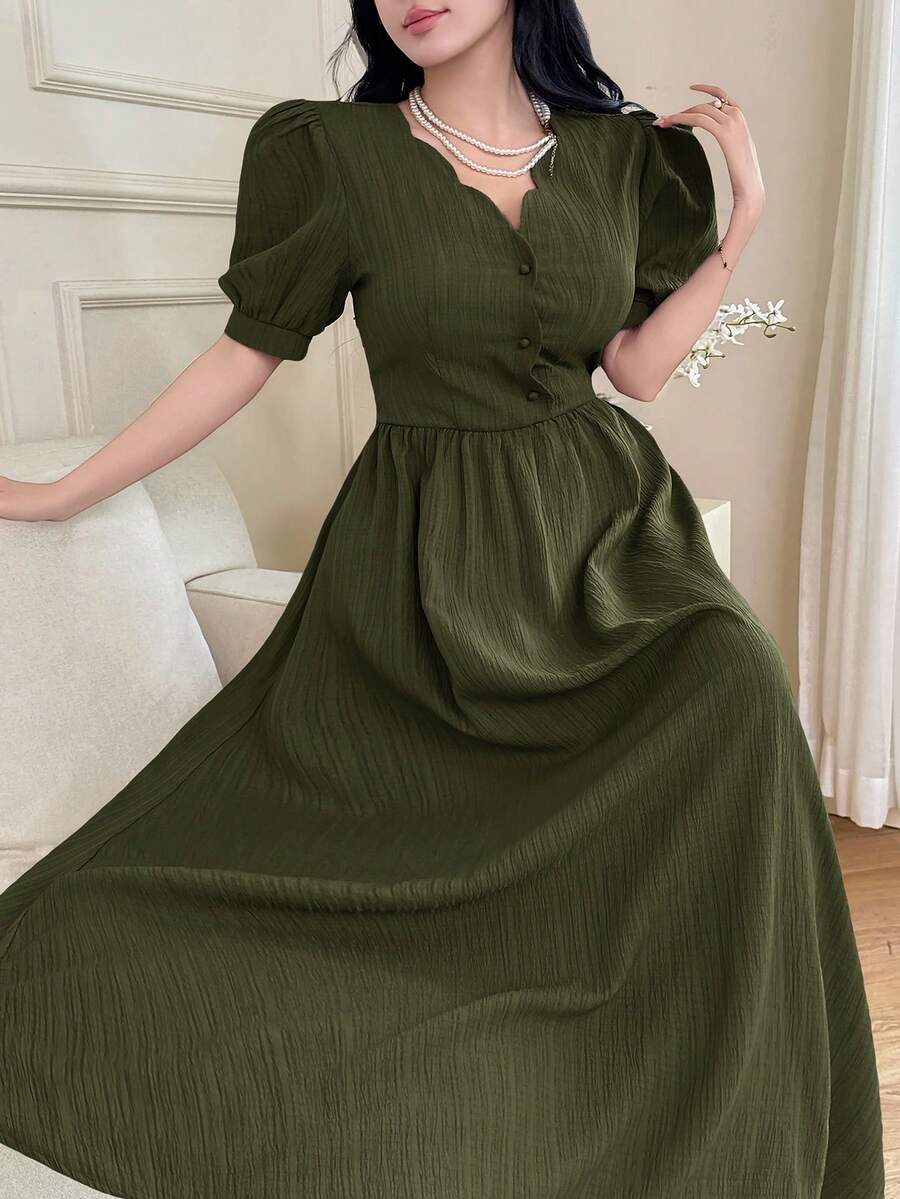 Feyla Gaun Lengan Pendek Polos Elegan untuk Wanita