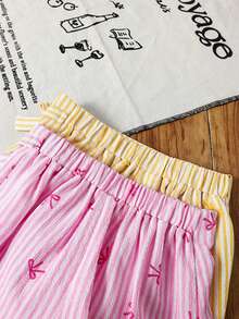 SHEIN LMoss Kids Young Girl Bow Embroidered Wrap Casual Shorts For Summer - Multicolor - View 5