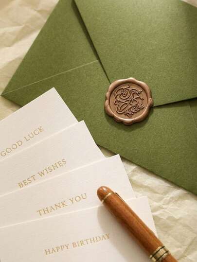 Cirelle 5pcs Vintage Writing Stationery Kit – All Occasion Greeting Cards With Wax Seal Green Envelopes