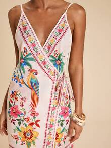 Travachic Women's Floral & Bird Print Casual Vacation Mini Slip Dress Summer Dress  Holiday Outfits Office Outfits For Women - Multicolor - View 4