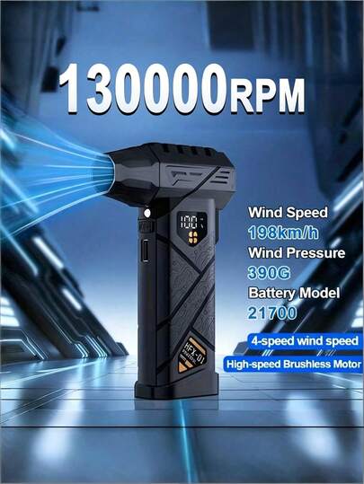 Teckwe Máy thổi khí nén cầm tay mạnh mẽ với tốc độ 130.000 vòng/phút, chỉ nặng 370 gram. Sở hữu quạt turbo với 4 tốc độ điều chỉnh, máy thổi điện có đèn LED và màn hình LED. Động cơ không chổi than lưu lượng khí cao được trang bị hai pin 4000mAh (tổng cộng 8000mAh) và pin sạc. Thích hợp để làm sạch bàn phím và thiết bị điện tử, thổi tuyết, thổi lá, cắm trại, nướng BBQ, các hoạt động ngoài trời, sử dụng trong gia đình và ứng dụng ô tô. Một món quà tuyệt vời dành cho nam giới.