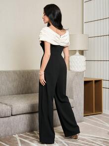 Feyla Women's Elegant Commuter Colorblock Rhinestone Decor Jumpsuit - Multicolor - View 4