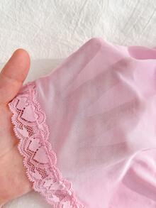 PetitDoll 2pcs Plus Size Lace Patchwork Lingerie Set - Pink - View 11