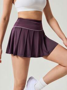 OutZeal Women Sports Skirts Tennis Workout Wear Mini Pleated Skirt Buttery Soft Tummy Control Built-In Shorts Active Bottoms - Purple - View 7