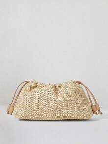 MUSERA Ladies, Women Clutches, Straw Bag, Straw Woven Bag,  Fashionable, Elegant, Simple, Personalized, Versatile, Classic, For Commute, Office, Date, Daily, Shopping, Afternoon Tea - Khaki - View 3