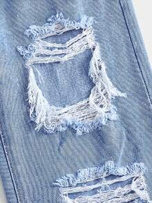 Quần jeans dáng rộng màu xanh rách dành cho bé gái tuổi teen - Màu xanh lam - Xem 5