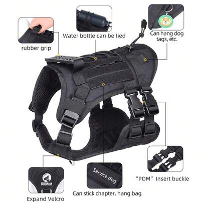 1pc Black Pet Chest And Back Strap, Simple Outdoor Training Adjustable Large Dog Vest For Walking And Training