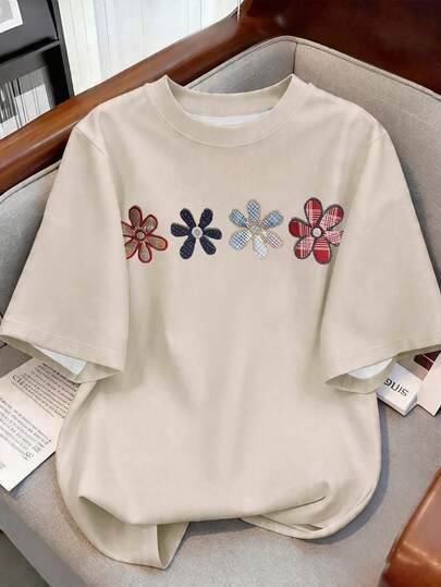 少女休闲甜美度假风可爱碎花短袖T恤